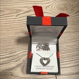 Sterling Silver Heart Necklace with Diamonds